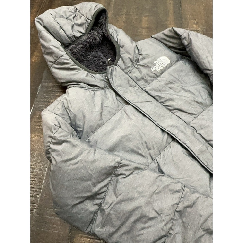The North Face Jacket Youth 6 Gray Hooded Down Puffer Full Zip Winter Warm